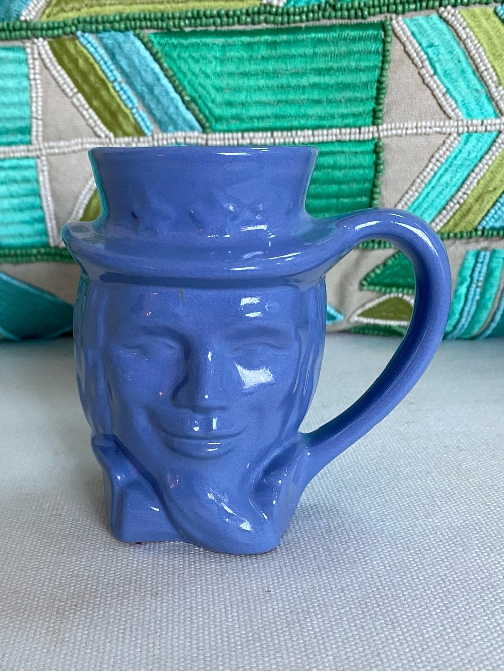 Vtg 1976 Bicentennial Uncle Sam Toby Mug Frankoma Pottery Blue Glaze #600 USA